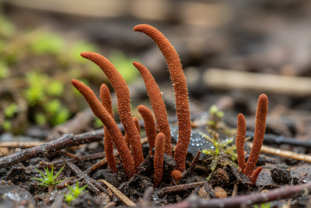 Cordyceps growing up close veiw